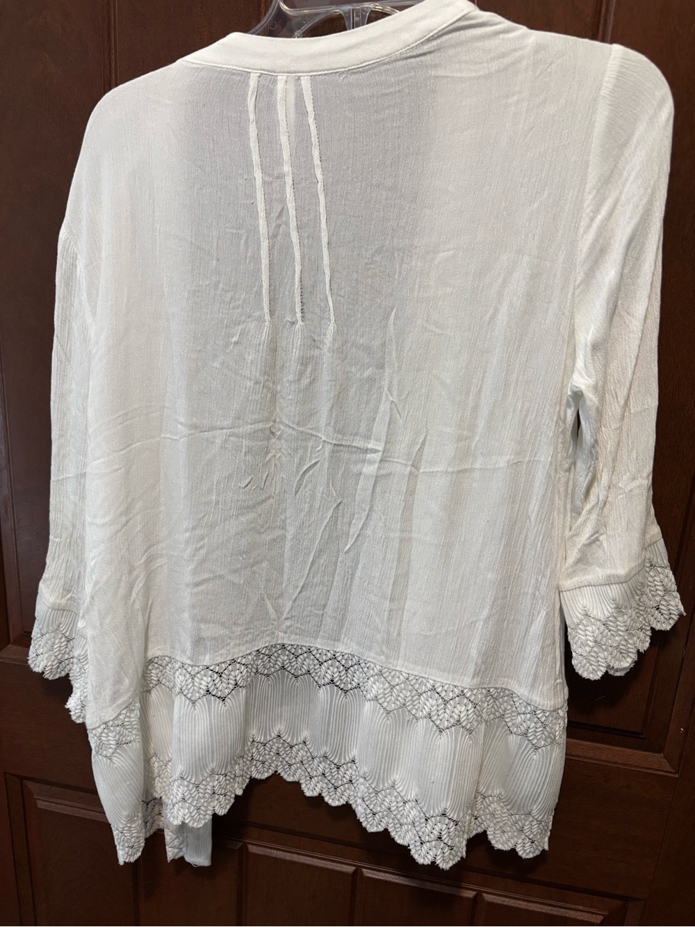 NY Collection Cream Crochet-Trim Open Front Robe - Picture 5 of 5